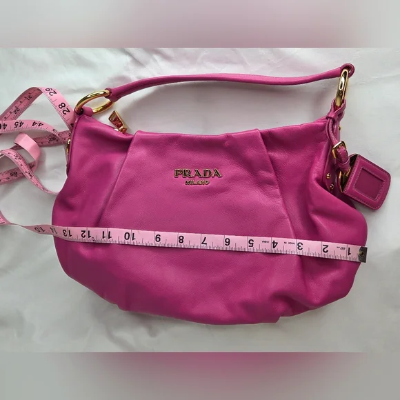 🔥HostPick🔥NWOT PRADA Milano Vibrant Pink Leather Shoulder Bag /Handbag Gold - Picture 15 of 16